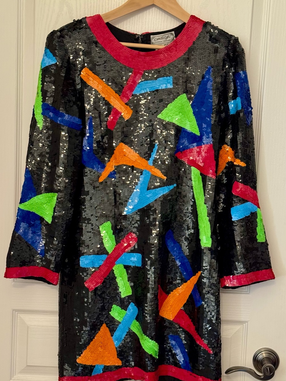 Sequin Geometric Party Mini Dress- Black with Multicolor Accents